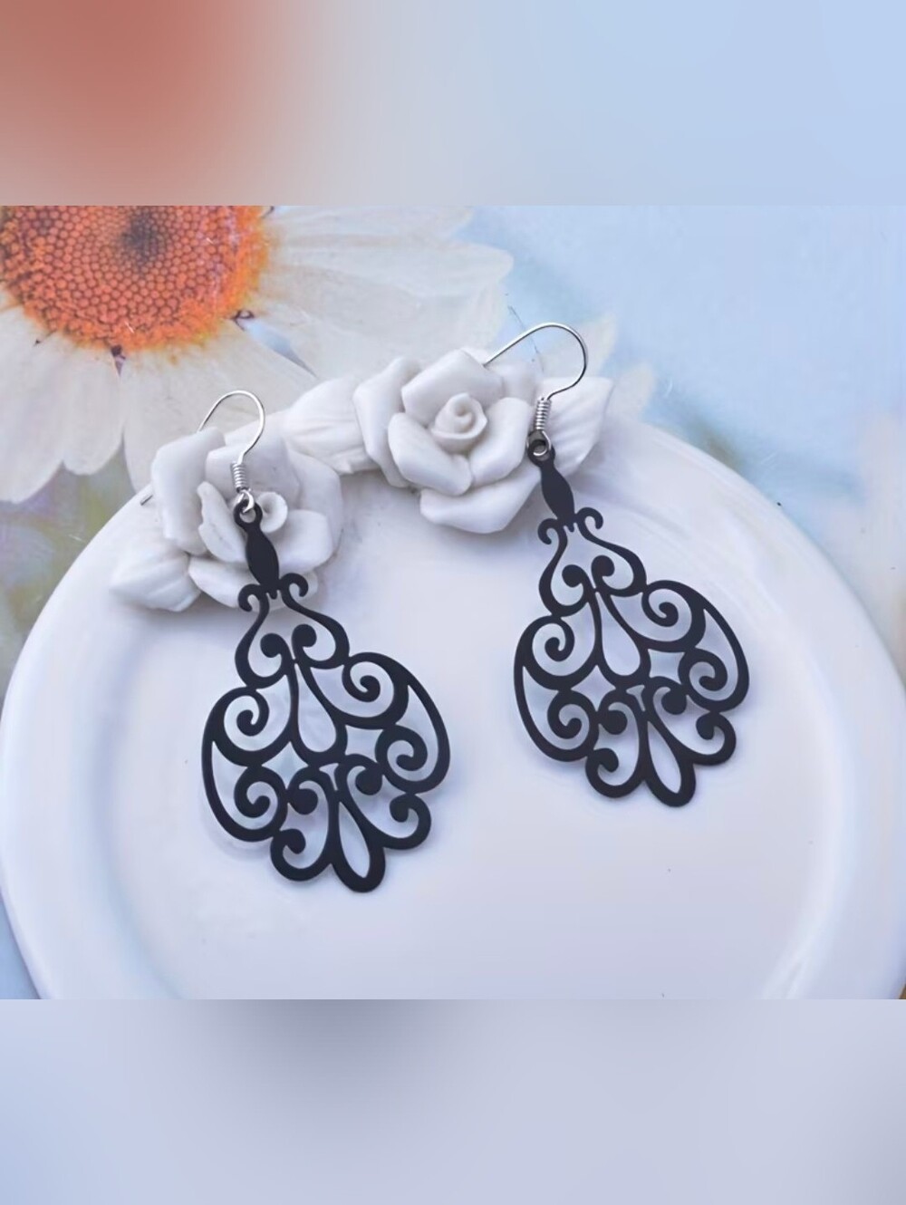 $8 Each Or Bundle 5/$20 Elegant Black Filigree Drop Earrings